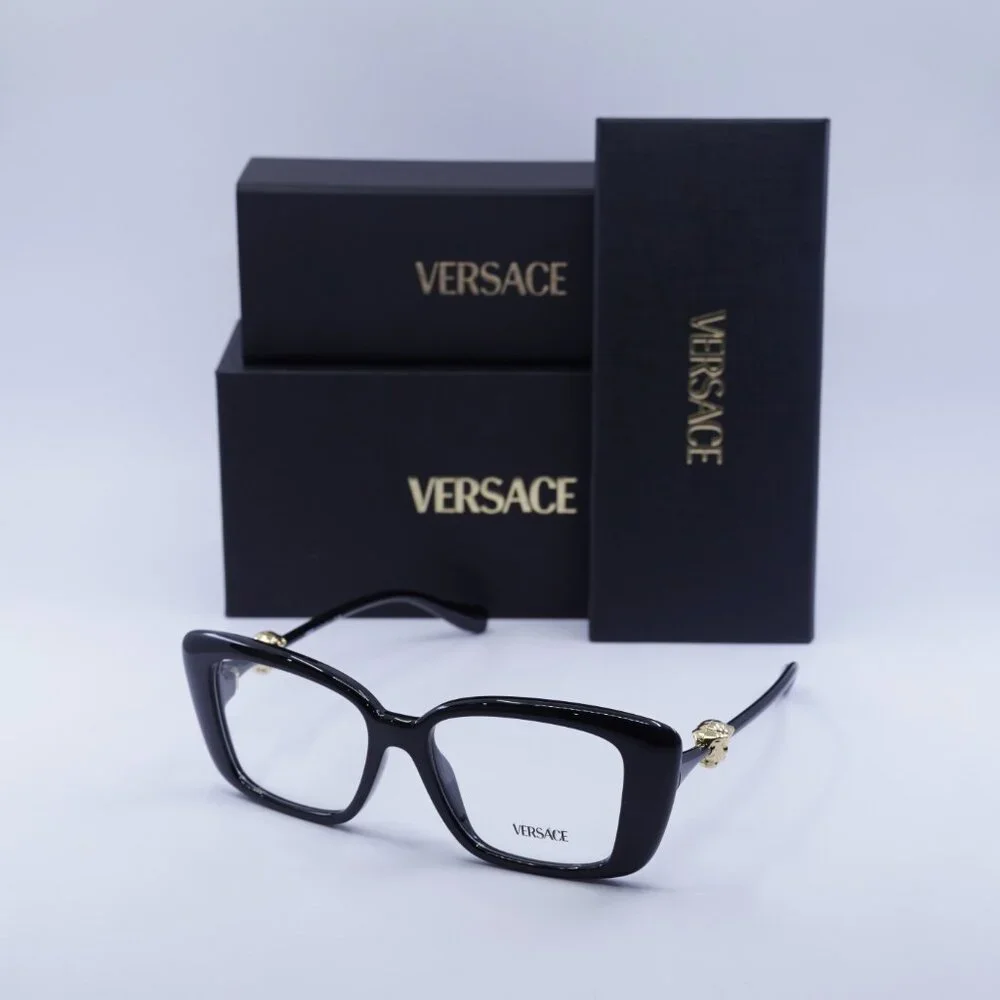 Versace VE3385U GB1 Eyeglasses Shiny Black 53mm Square Frame